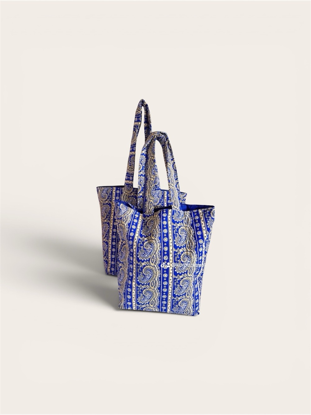 Blue Paisley Print Tote Bag with Dual Shoulder Straps